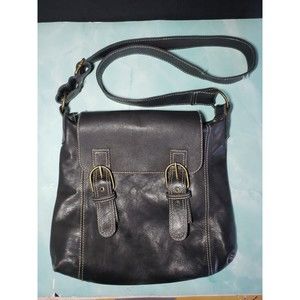 Boden Leather Bag Buckles Black Long Strap EUC Soft Supple British Tote Vintage